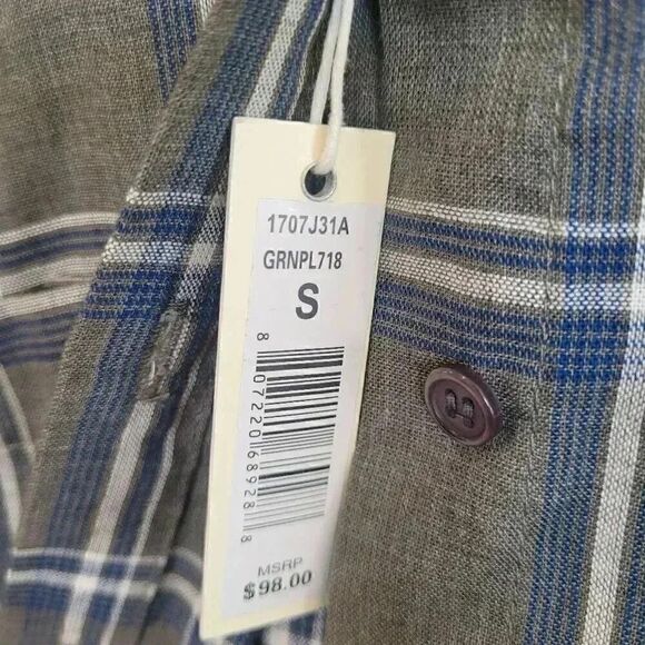 Max Studio Women's Khaki Cotton/Poly Plaid Button Down Roll Tab Sleeves Top NEW - Picture 7 of 8